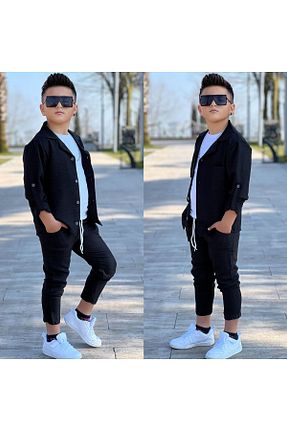 ست بالاتنه و پائین تنه مشکی بچه گانه کتان Kuzeyi Butik - کد 921552380