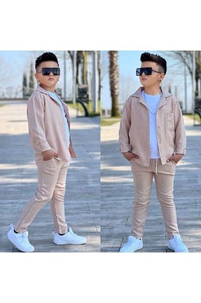 ست بالاتنه و پائین تنه بژ بچه گانه بافتنی PeluşÇocuk - کد 921556165
