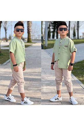 ست بالاتنه و پائین تنه سبز بچه گانه بافتنی PeluşÇocuk - کد 921557800