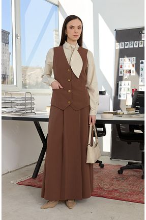 دامن قهوه ای زنانه ساده Fatma Atasoy - کد 920544084
