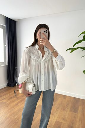 پیراهن سفید زنانه اورسایز BİRCANÇİL - کد 920706801