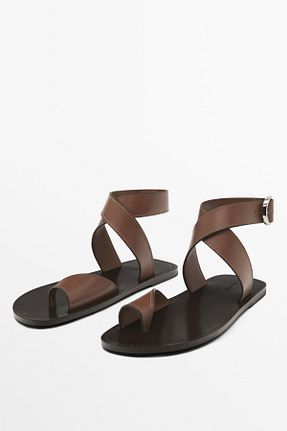 صندل بژ زنانه پاشنه تخت Massimo Dutti - کد 920748215