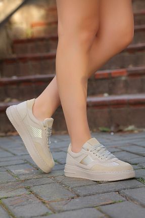 کفش اسنیکر بژ زنانه بند دار otuzbesshoes - کد 920759483