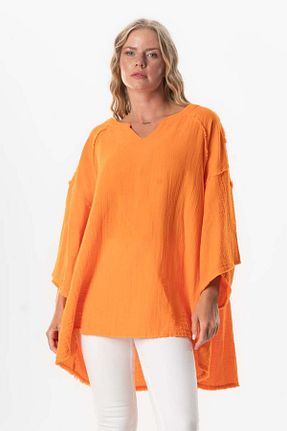 بلوز نارنجی زنانه اورسایز Eliş Şile Bezi - کد 920763682