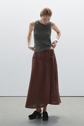 دامن قهوه ای زنانه کتان Massimo Dutti - کد 920765965