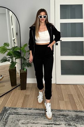 ست بالاتنه و پائین تنه مشکی زنانه بافتنی Banu Angay - کد 920772161