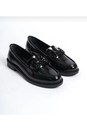 کفش لوفر مشکی زنانه چرم لاکی MYDERİN SHOES - کد 921665174
