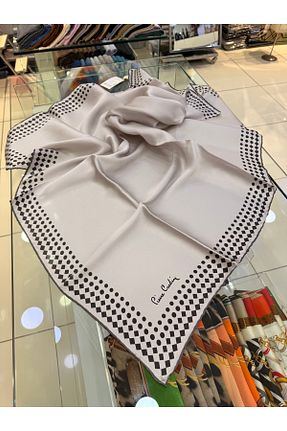 روسری طوسی کرپ ساتن ابریشم Pierre Cardin - کد 920784058