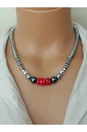 گردنبند جواهر متالیک زنانه سنگ طبیعی LemaStone - کد 920888511