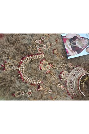 ست جواهر طلائی زنانه فلزی Hindistan Dükkan - کد 920888256