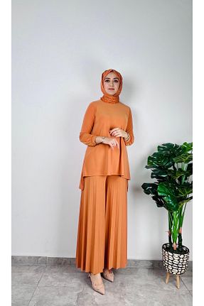 ست بالاتنه و پائین تنه نارنجی زنانه بافتنی SOFT - کد 920942106