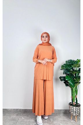 ست بالاتنه و پائین تنه نارنجی زنانه بافتنی SOFT - کد 920942107