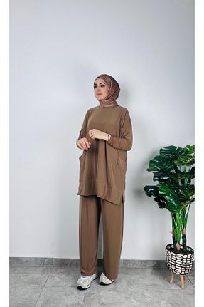 ست بالاتنه و پائین تنه قهوه ای زنانه بافتنی SOFT - کد 920941710