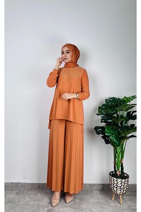 ست بالاتنه و پائین تنه نارنجی زنانه بافتنی SOFT - کد 920942106