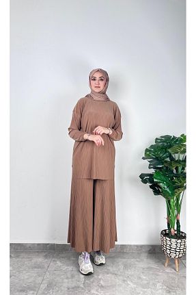 ست بالاتنه و پائین تنه قهوه ای زنانه بافتنی SOFT - کد 920942128