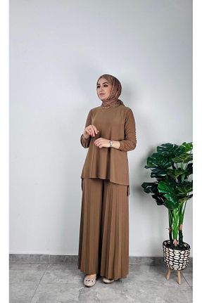 ست بالاتنه و پائین تنه قهوه ای زنانه بافتنی SOFT - کد 920942030