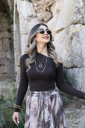بلوز قهوه ای زنانه ساده bytugcekaya - کد 920944453