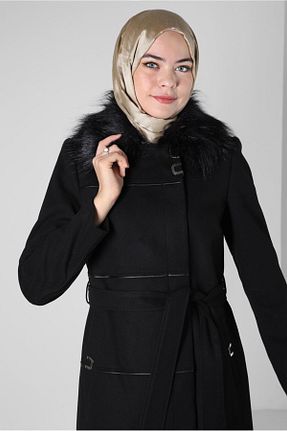 پالتو پشمی حجاب مشکی زنانه رگولار Alvina - کد 789855174