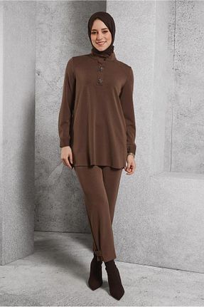 ست گرمکن حجاب قهوه ای زنانه رگولار Alvina - کد 895714373