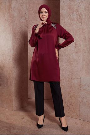 تونیک حجاب زرشکی زنانه پلی استر Alvina - کد 829196482