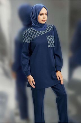 ست بالاتنه و پائین تنه حجاب سرمه ای زنانه رگولار Alvina - کد 875374381