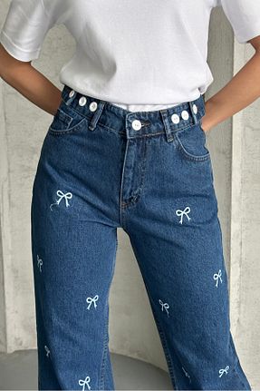 شلوار جین سرمه ای زنانه پاچه گشاد macharel jeans - کد 921087969