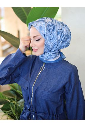 روسری آبی پنبه پلی استر efdal şal eşarp - کد 921087637