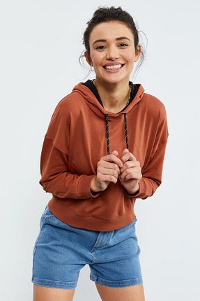 سوئیشرت قهوه ای زنانه ساده TOMMY LIFE - کد 50586243