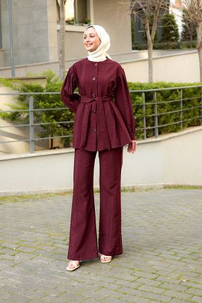 ست بالاتنه و پائین تنه زرشکی زنانه بافتنی LOCCO - کد 921102603