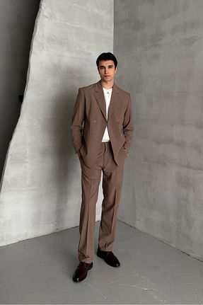 کت و شلوار قهوه ای مردانه یقه هفت HYMAN - کد 921889425