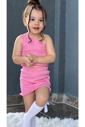 ست بالاتنه و پائین تنه صورتی بچه گانه بافتنی Süslüm Kids - کد 737632159