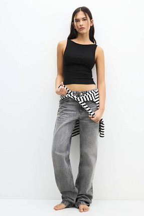 تیشرت مشکی زنانه یقه هالتر Pull & Bear - کد 900521801