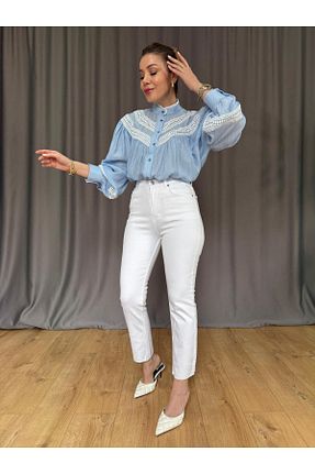 شلوار جین سفید زنانه فاق بلند Size Özgü - کد 921166093