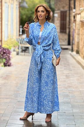 ست بالاتنه و پائین تنه آبی زنانه بافتنی Nevin Kaya Moda - کد 921168544