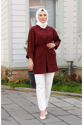 پیراهن حجاب زرشکی زنانه اورسایز Pamuk Butik - کد 921177338