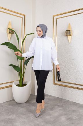 پیراهن حجاب سفید زنانه Relaxed Pek Moda - کد 921182376