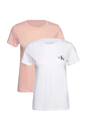 تیشرت صورتی زنانه یقه دوچرخه Calvin Klein - کد 922023206