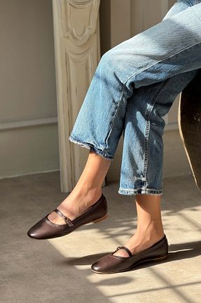بابت قهوه ای زنانه چرم خالص NİŞANTAŞI SHOES - کد 920765168