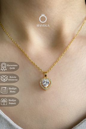 گردنبند استیل ( فولاد ) زرد زنانه استیل ضد زنگ MAVEGA - کد 881843390