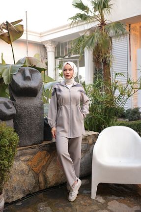 ست بالاتنه و پائین تنه حجاب طوسی زنانه رگولار Wovi - کد 902873587