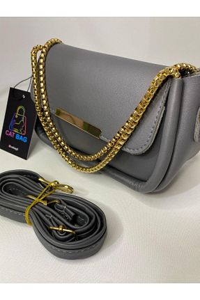 کیف دوشی طوسی زنانه چرم مصنوعی ÇANTA - کد 921223579