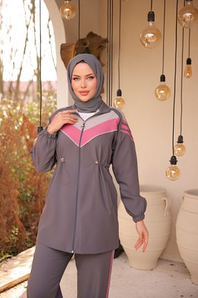 ست بالاتنه و پائین تنه حجاب طوسی زنانه رگولار Wovi - کد 917436944