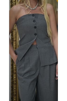 ست بالاتنه و پائین تنه طوسی زنانه بافتنی Tubayou - کد 921243093