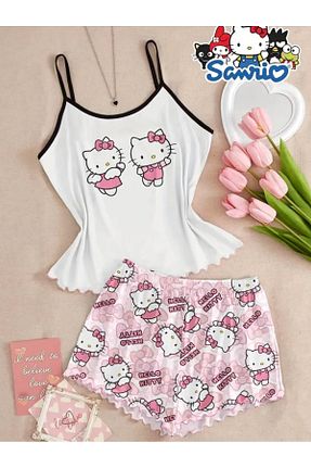 ست لباس راحتی سفید زنانه چاپی PEMBİŞ HOMEWEAR - کد 921238837