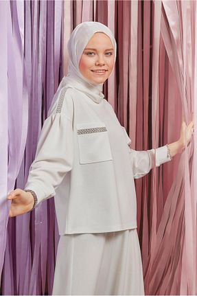 ست بالاتنه و پائین تنه حجاب سفید زنانه رگولار Alvina - کد 820157383