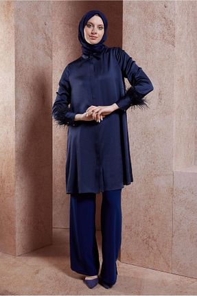 تونیک حجاب سرمه ای زنانه پلی استر Alvina - کد 850547197