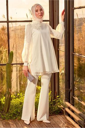 شلوار پارچه ای سفید زنانه بلند Alvina - کد 817389512