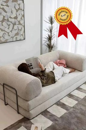 کاناپه بژ مخمل Minderim - کد 920575584