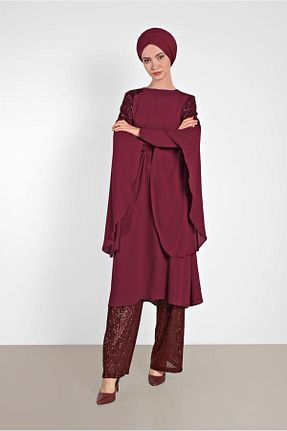 تونیک حجاب زرشکی زنانه پلی استر Alvina - کد 872833102