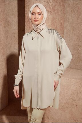 تونیک حجاب قهوه ای زنانه پلی استر Alvina - کد 817794339